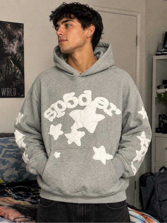 Sp5der Other - Gray Hoodie with White Star Design